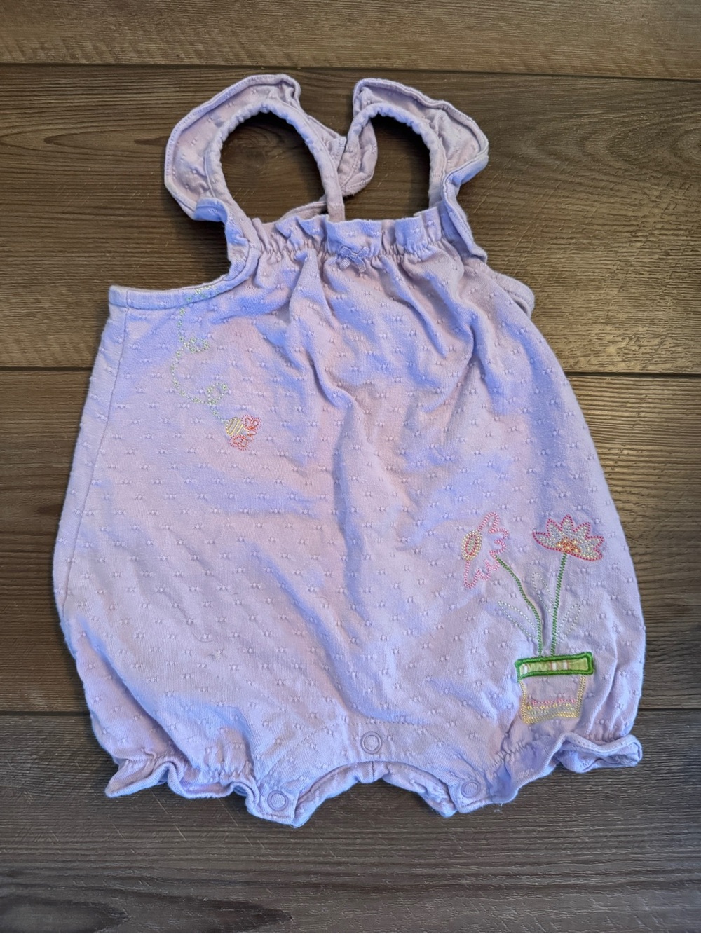 Vintage Carter's Lilac Sleeveless Bubble Romper with Floral Embroidery